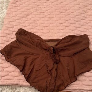 Brown off shoulder top with center tie